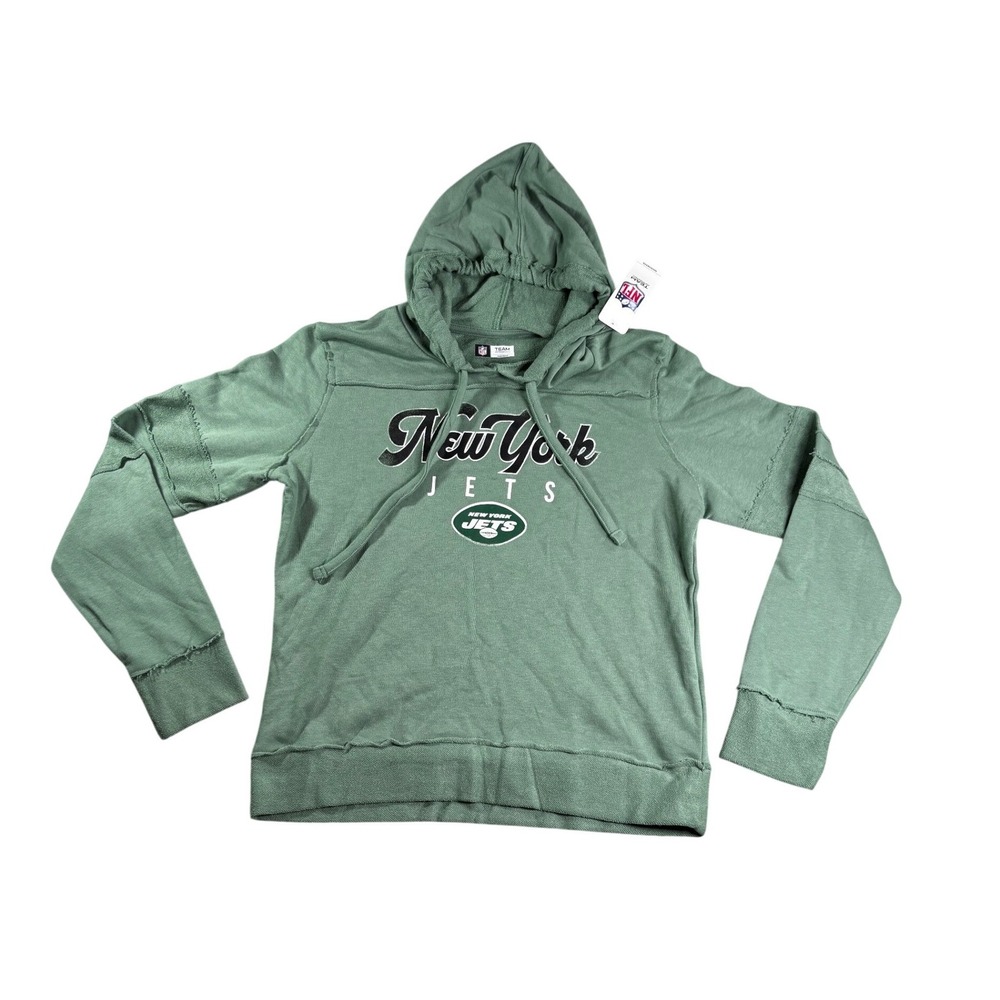 NFL Team Apparel New York Jets Women Hoodie Green Distressed Pullover Size M NWT